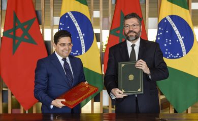 Ministro das Relações Exteriores, Ernesto Araújo, recebe o ministro dos Negócios Estrangeiros e da Cooperação Internacional do Reino do Marrocos, Nasser Bourita.