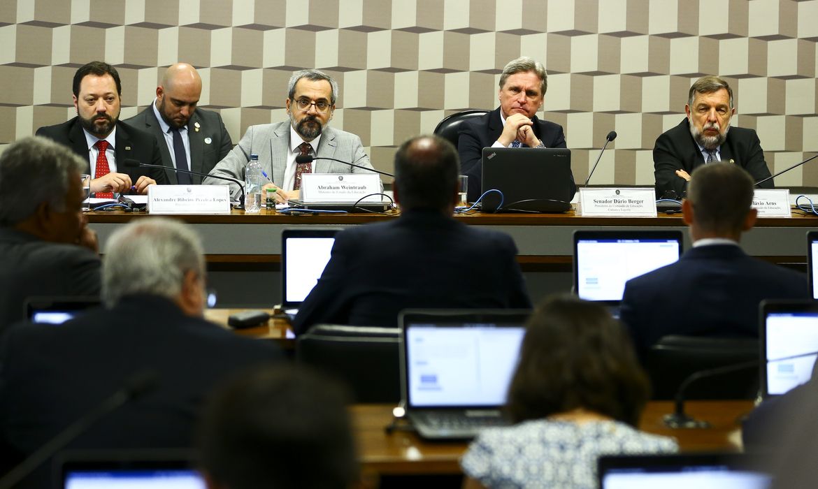 O ministro da Educação, Abraham Weintraub, durante audiência pública na Comissão de Educação, Cultura e Esporte do Senado.