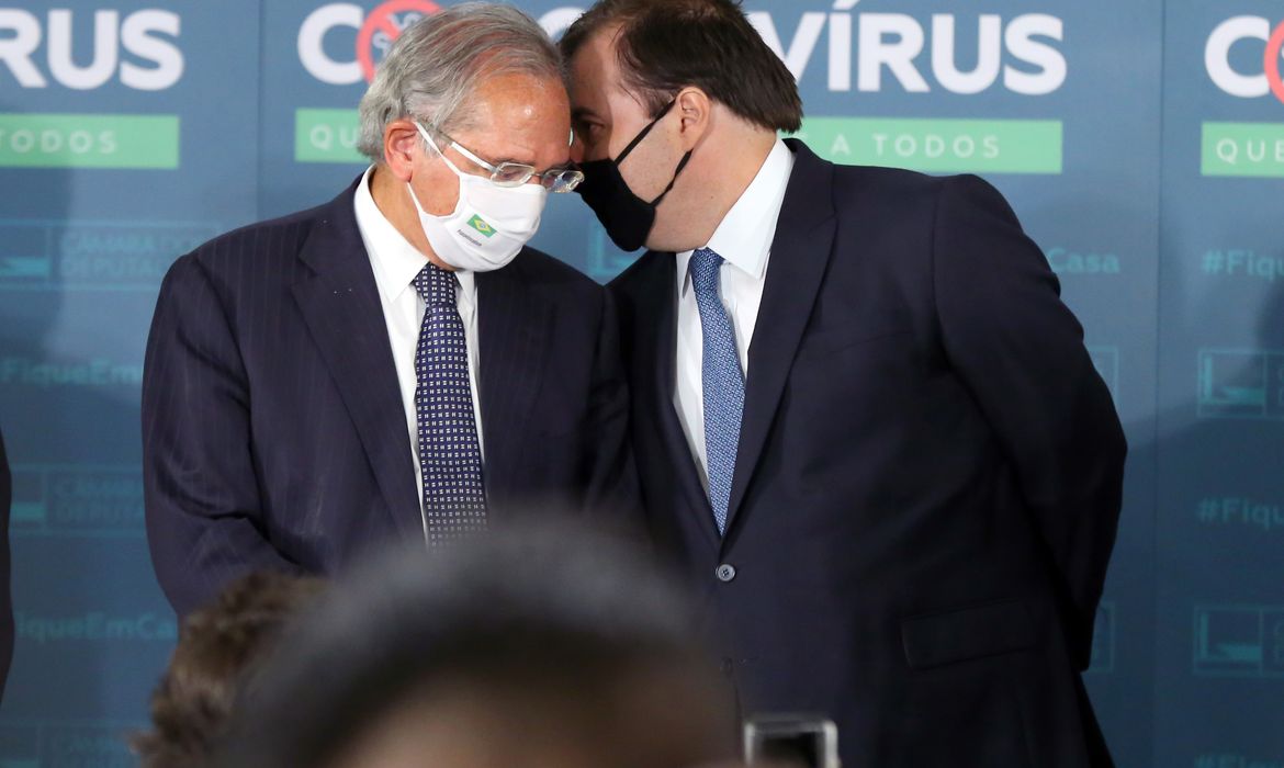 Ministro da Economia, Paulo Guedes e o presidente da Câmara dos Deputados, dep. Rodrigo Maia, durante entrevista coletiva da Frente Parlamentar da Reforma Administrativa