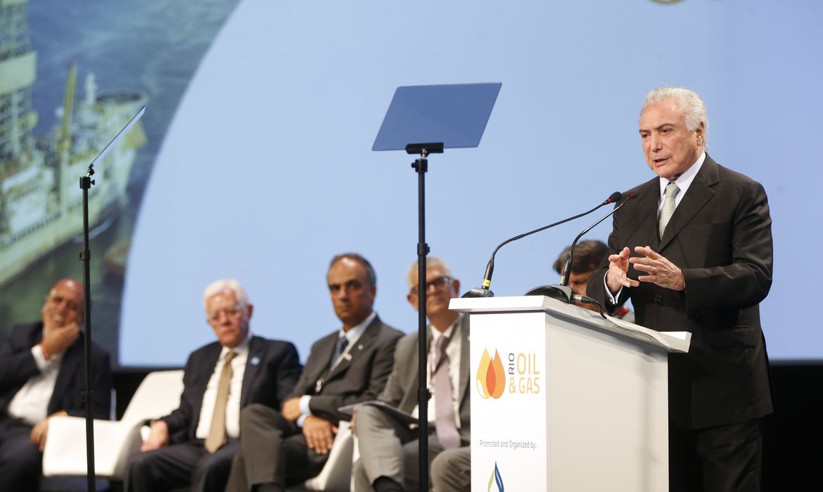 O presidente Michel Temer discursa na cerimônia de encerramento da Rio Oil and Gas 2018, no Riocentro, em Jacarepaguá.