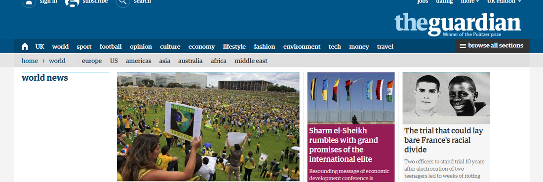 Jornal The Guardian repercute manifestações no Brasil Jornal The Guardian repercute manifestações no Brasil