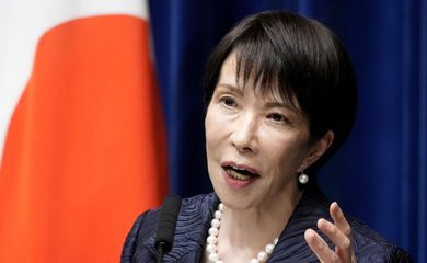 Japan's new Prime Minister Sanae Takaichi speaks during her first press conference after the inauguration of her Cabinet at the premier's office in Tokyo on Oct. 21, 2025.  (Kyodo)
==Kyodo
NO USE JAPAN