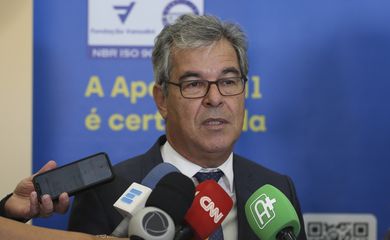 O presidente da ApexBrasil Jorge Viana, fala à imprensa