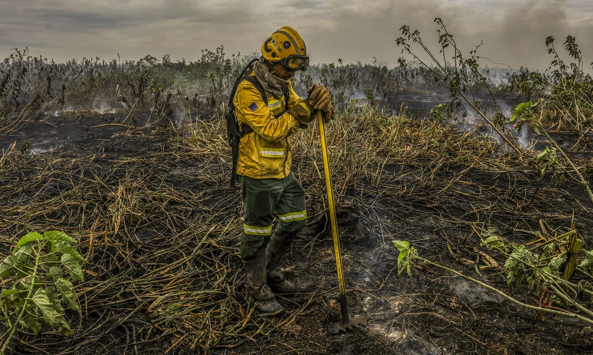 Corumbá (MS), 29/06/2024 - Com o auxílio de aviões, brigadistas do Prevfogo/Ibama combatem incêndios florestais no Pantanal. Foto: Marcelo Camargo/Agência Brasil