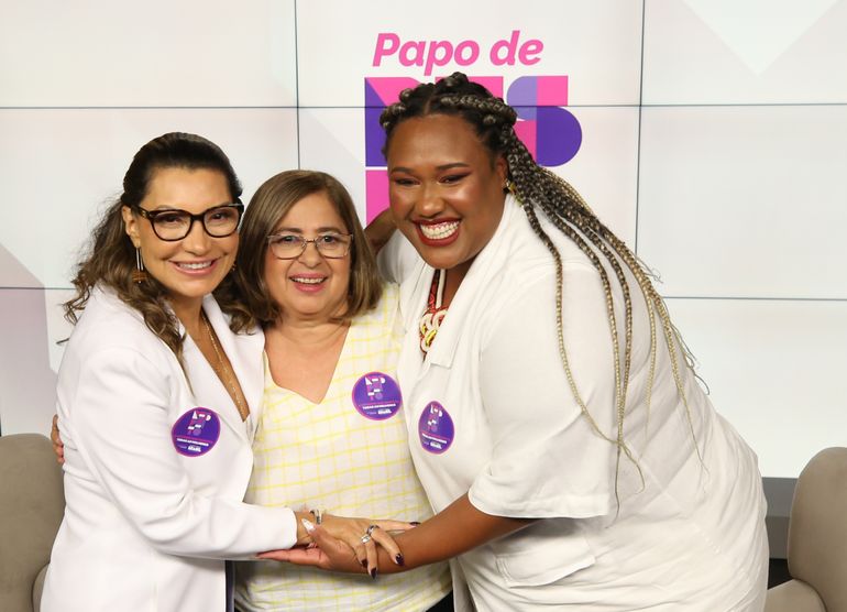 Brasília (DF) 07/03/2023 Primeira-Dama, Janja Lula Silva, Ministra das Mulheres, Aparecida Gonçalves e apresentadora Luana Xavier durante programa Papo de Respeito.