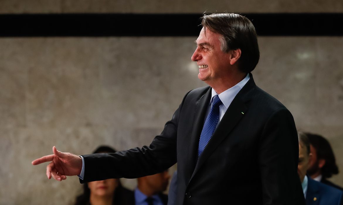 O presidente Jair Bolsonaro durante cerimônia de sanção da nova Lei do Cadastro Positivo, no Palácio do Planalto.