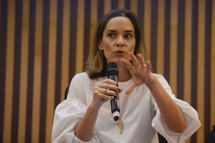 A representante da Organização Internacional do Trabalho (OIT), Maria Clara Falcão, fala durante evento que marca o lançamento da Campanha Mundial contra o Trabalho Infantil, no Museu do Amanhã, Rio de Janeiro.