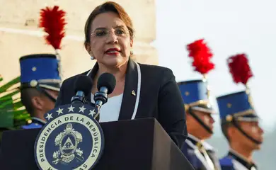 Honduras' President Xiomara Castro delivers a speech during a ceremony to commemorate the National Flag Day, in Tegucigalpa, Honduras September 1, 2024. Reuters/Stringer/Proibida reprodução