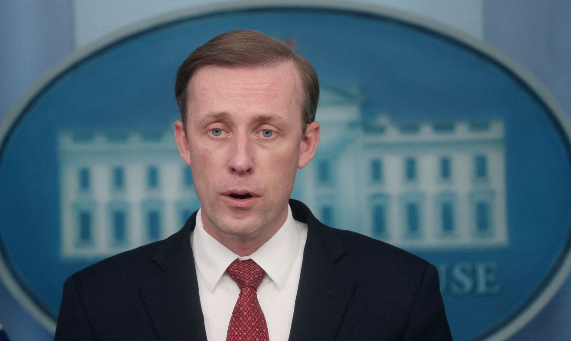 FILE PHOTO: White House National Security Advisor Jake Sullivan speaks to the news media about the situation in Ukraine during a daily press briefing at the White House in Washington