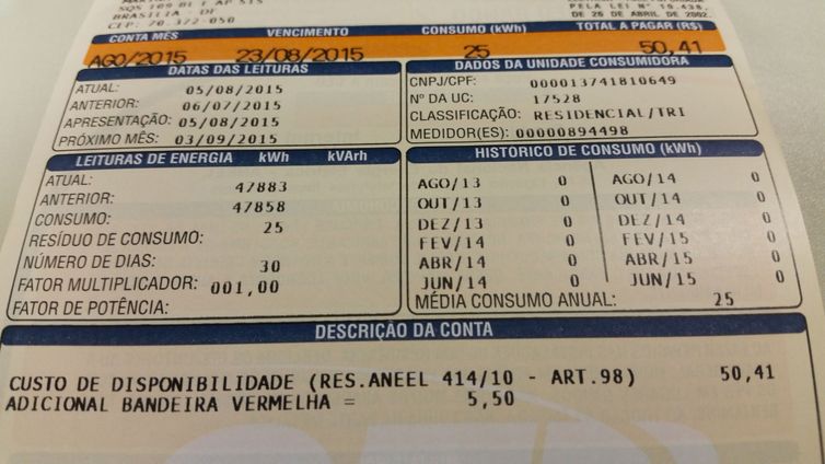 Arquivo/Agência Brasil/Agência Brasil Conta de luz