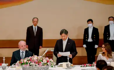 Presidente da República, Luiz Inácio Lula da Silva, durante jantar oferecido por Suas Majestades Imperiais, o Imperador Naruhito e a Imperatriz Masako, em homenagem ao Presidente da República e à Senhora Janja Lula da Silva. Palácio Imperial, Tóquio - JP.

Foto: Ricardo Stuckert / PR