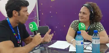 Tonico Novaes e Ana Pimenta, nos estúdios da Rádio Nacional da Amazônia, na cobertura da 6ª Campus Party Brasília 