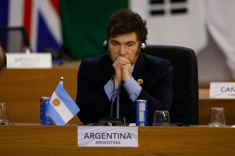 Rio de Janeiro(RJ), 18/11/2024 - O presidente da Argentina, Javier Milei, participa da plenária sobre reforma das instituições no G20.  Foto: Tânia Rêgo/Agência Brasil