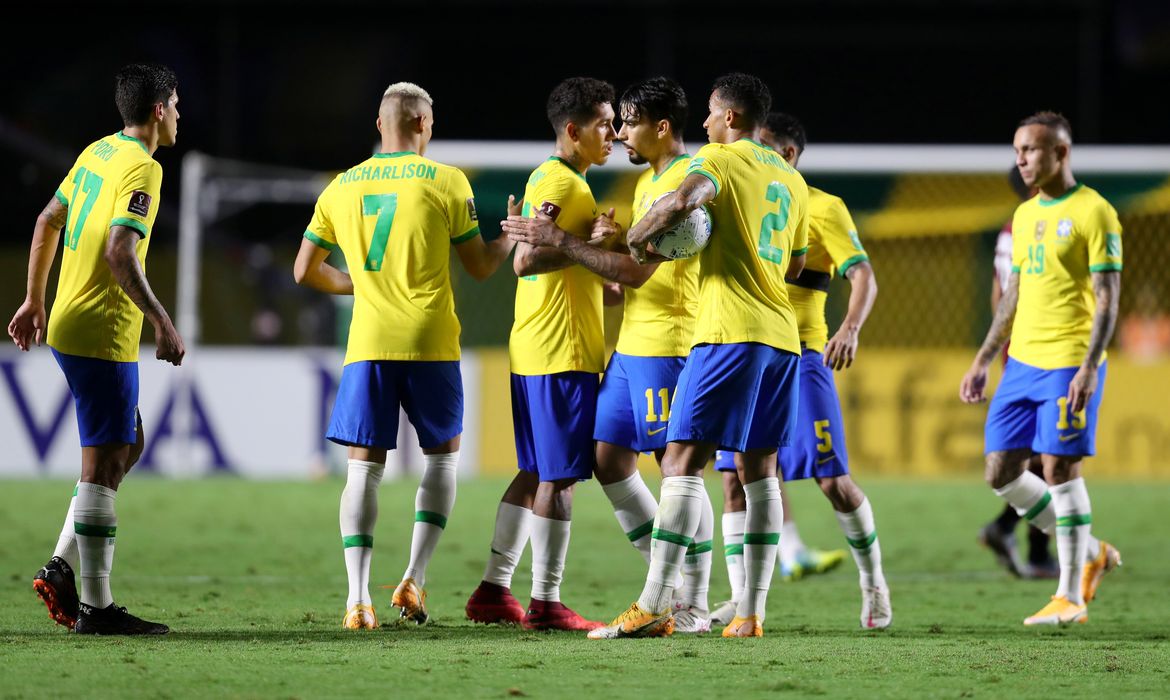 Jogadores do Brasil em jogo contra a Venezuela - Eliminatórias - Copa do Mundo do Catar