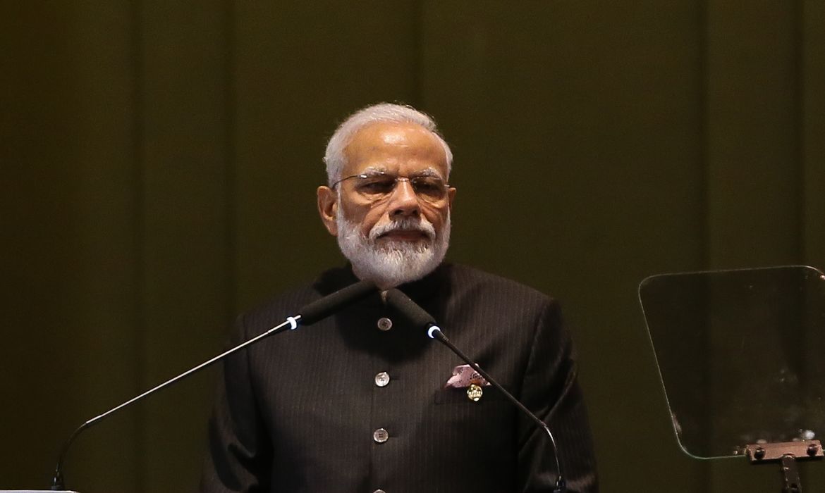O  Primeiro-ministro da República da Índia, Narendra Modi, durante diálogo dos Líderes com o Conselho Empresarial do BRICS 