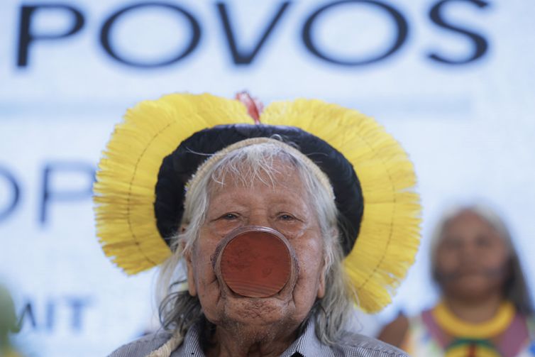 Belém (PA), 16/11/2025 - Cacique Raoni Metuktire durante encerramento da cúpula dos povos Foto: Tânia Rêgo/Agência Brasil