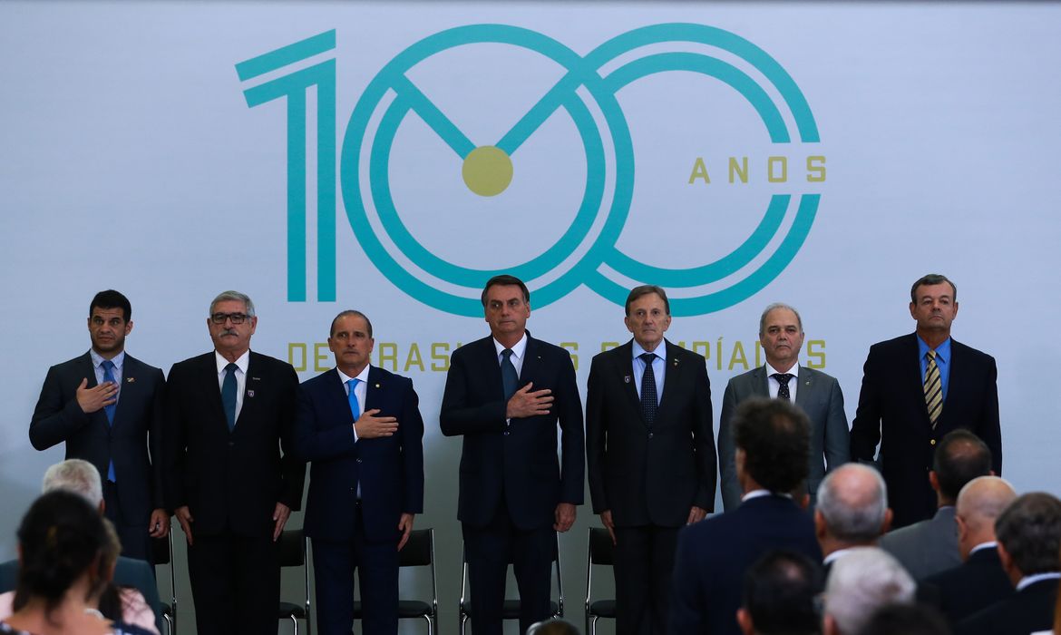O presidente Jair Bolsonaro, participa do Lançamento do Centenário Olímpico do Brasil