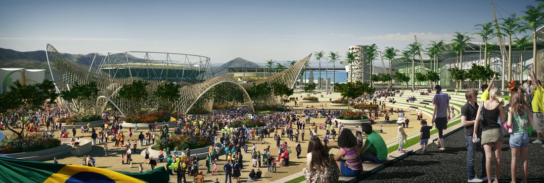 Simulação mostra como será o Parque Olímpico nos Jogos do Rio de Janeiro, que está sendo construído na Barra da Tijuca, zona oeste da cidade