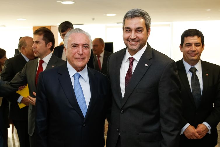 O presidente Michel Temer e o presidente eleito do Paraguai, Mario Abdo Benítez, durante encontro no Palácio do Planalto.