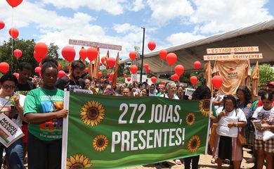 Brumadinho (MG), 25/01/2024 - Ato em memória das 272 vítimas da barragem da Vale em Brumadinho, na praça Saudade das Joias. Foto: Tânia Rêgo/Agência Brasil