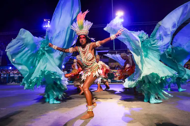 Rio de Janeiro (RJ), 05/03/2025 – Acadêmicos do Grande Rio desfila no terceiro dia de carnaval do grupo Especial na Marquês de Sapucaí, na região central do Rio de Janeiro. Foto: Tomaz Silva/Agência Brasil