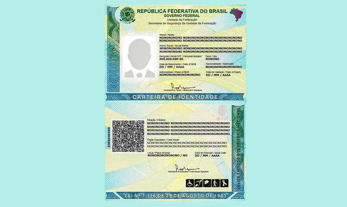 Brasília (DF) 29/07/2024 - Modelo da nova carteira de identidade.Fonte Ministério da Justiça