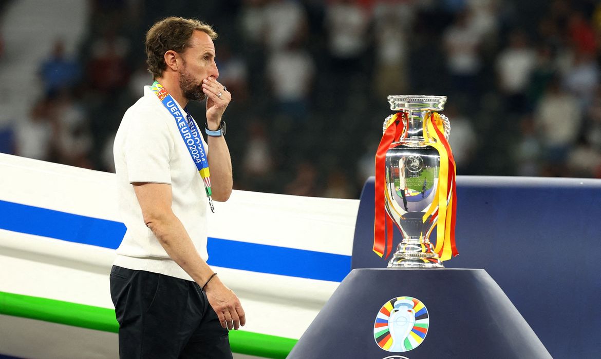 Gareth Southgate na final da Euro 2024 
 14/7/2024   REUTERS/Kai Pfaffenbach