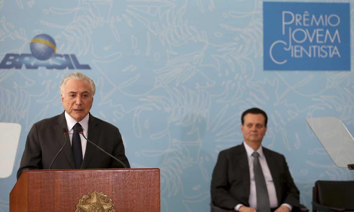 O presidente Michel Temer discursa na cerimônia de entrega do Prêmio Jovem Cientista 2018.