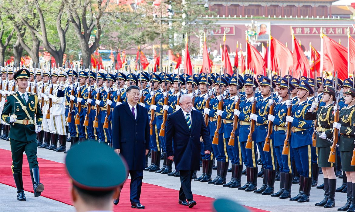 Pequim, China,14.04.2023 - Cerimônia de boas-vindas do presidente Xi Jinping ao presidente Luiz Inácio Lula da Silva e à primeira-dama, Janja Lula da Silva, no Grande Palácio do Povo, em Pequim. Foto: Ricardo Stuckert/PR