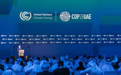 Dubai, Emirados Árabes Unidos, 01.12.2023 - Presidente da República, Luiz Inácio Lula da Silva, discursa na sessão de abertura da Presidência da 28ª Conferência das Nações Unidas sobre Mudança do Clima (COP28), em Dubai.  Foto: Ricardo Stuckert/PR