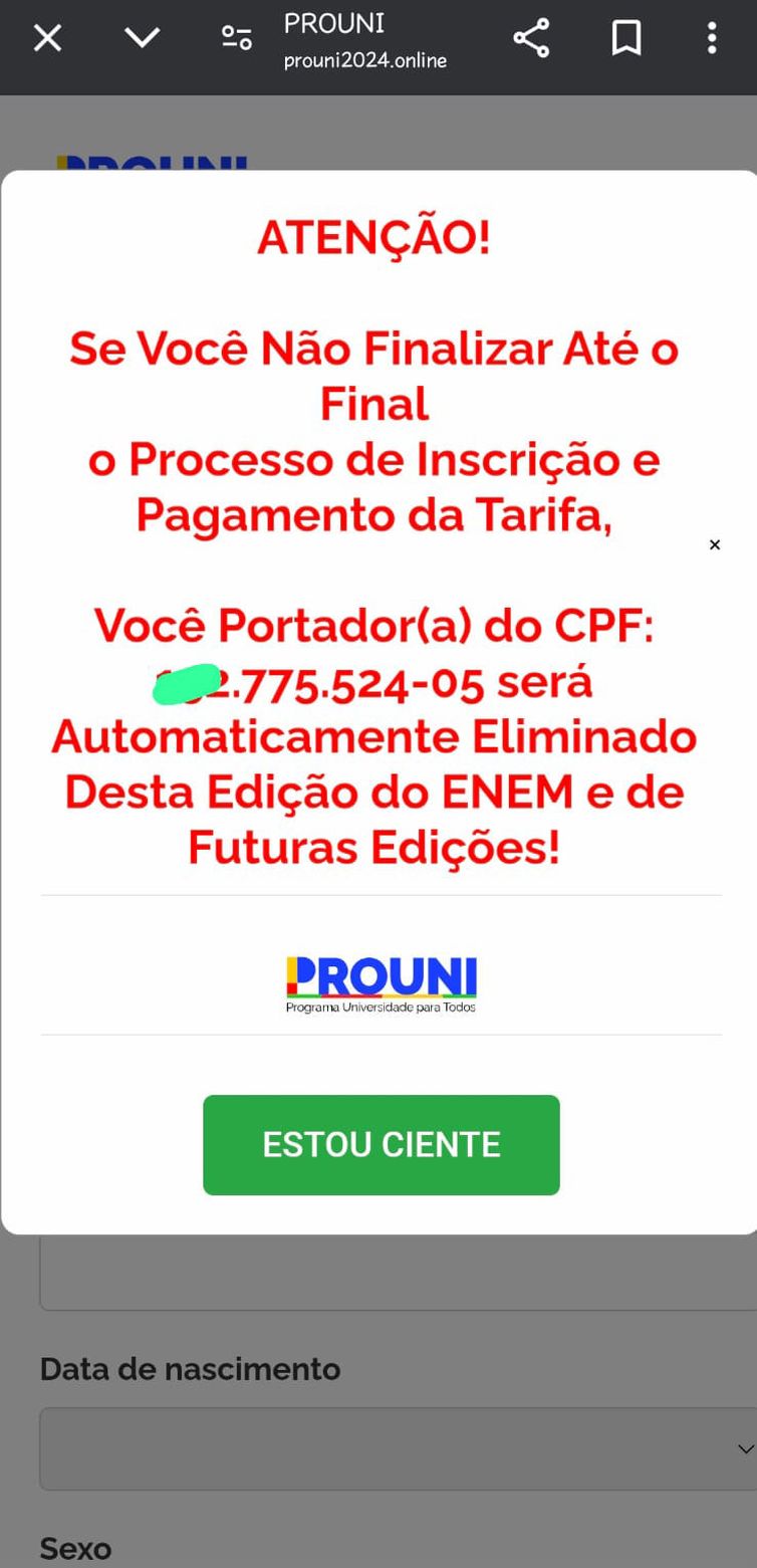 Brasília (DF), 24.07.2024 - Reprodução de tela de falso site do Prouni. Foto: Reprodução de internet