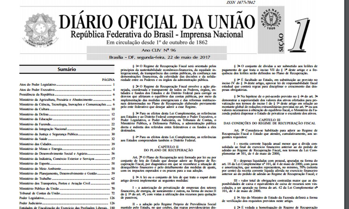 Diário Oficial da União - Reprodução/Agência Brasil
