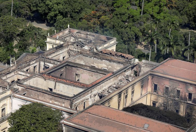 Vista aérea do Museu Nacional do Rio de Janeiro, na Quinta da Boa Vista, no Rio de Janeiro