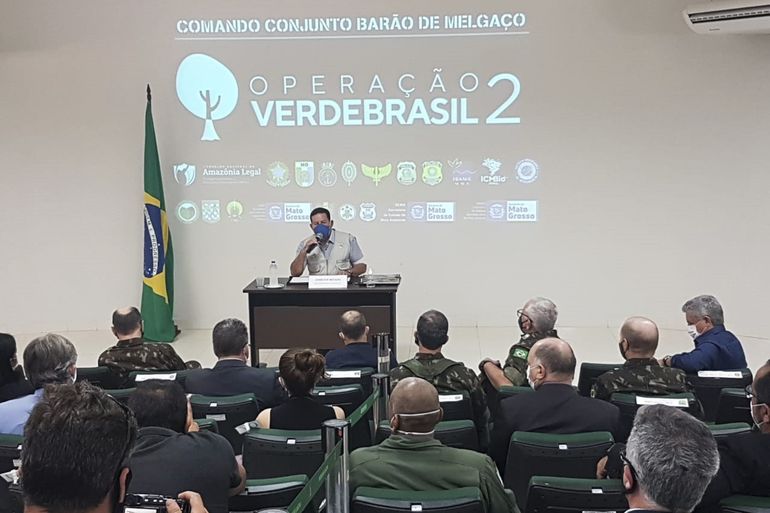 O Vice-presidente da República, Hamilton Mourão, durante reunião do Comando Conjunto para tratar de assuntos sobre a Operação Verde Brasil II