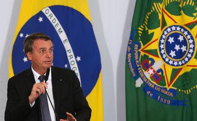 O presidente Jair Bolsonaro participa da solenidade de assinatura dos decretos do Auxílio Gás e do Programa Alimenta Brasil,  no Palácio do Planalto
