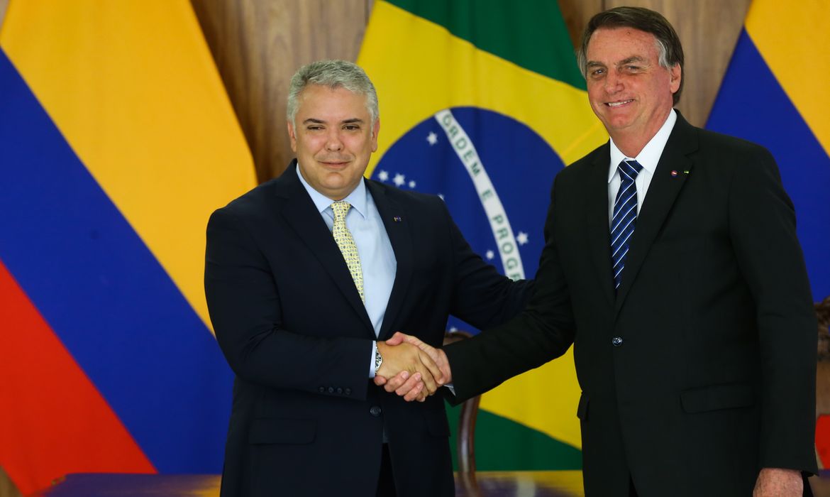 O presidente da Colômbia,  Iván Duque Márquez e recebido pelo  presidente da República, Jair Bolsonaro,  no Palácio do Planalto