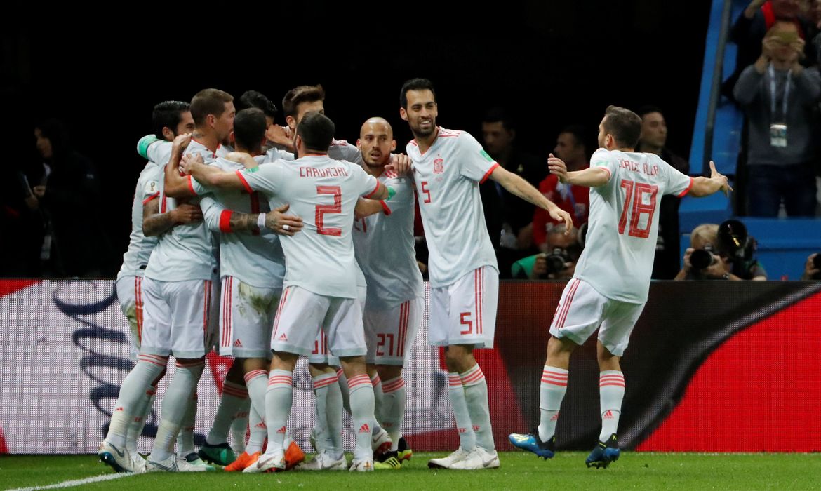 Copa 2018: Espanha e Irã. Comemoração do primeiro gol da Espanha.