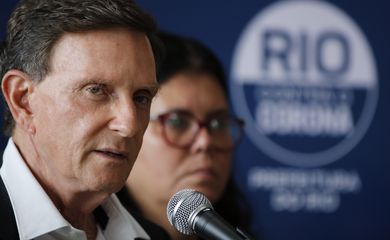 O prefeito do Rio, Marcelo Crivella, fala em coletiva de imprensa sobre novos casos e providências em relação ao coronavirus.