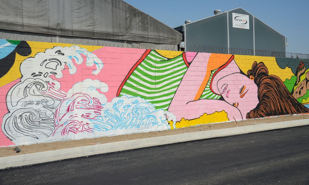 Rio de Janeiro (RJ), 21/09/2023 – Muro grafitado pelo artista Lucas Cassarotti como parte do projeto Cores da Brasil, que será o maior corredor de arte urbana da América Latina, na Avenida Brasil, zona norte da capital fluminense. Foto: Tomaz