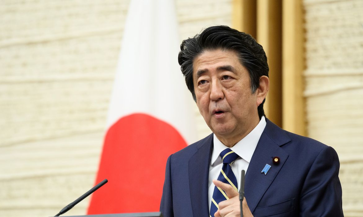 Primeiro-ministro do Japão, Shinzo Abe, durante entrevista coletiva em Tóquio