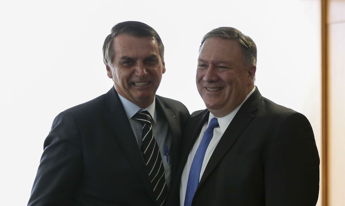Presidente da República, Jair Bolsonaro durante audiência com Mike Pompeo, Secretário de Estado dos EUA.