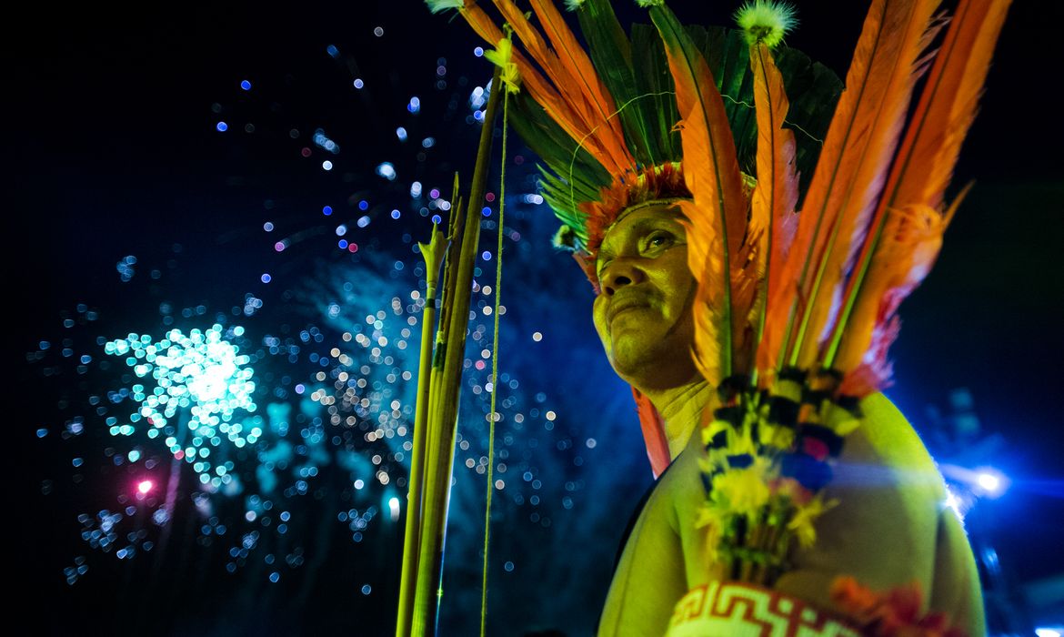 Palmas (TO) - Diversas etnias indígenas participam do encerramento dos Jogos Mundiais dos Povos Indígenas, em Palmas. ( Marcelo Camargo/Agência Brasil)