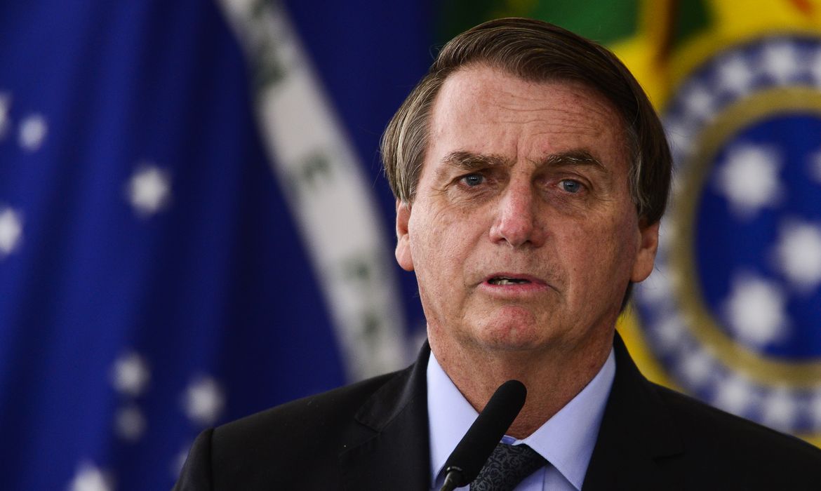 Marcelo Camargo/Agência Brasil O presidente Jair Bolsonaro durante cerimônia para o anúncio de investimentos para o Programa Águas Brasileiras.