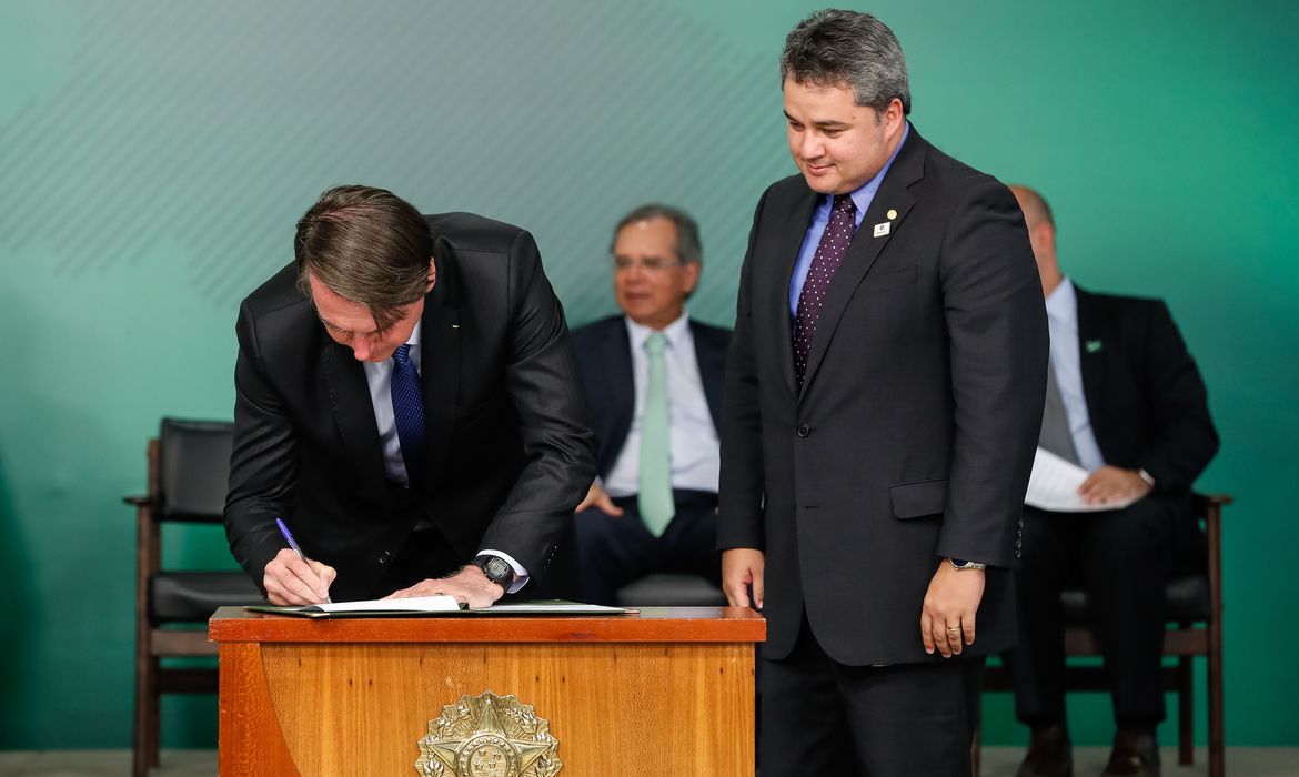 O presidente Jair Bolsonaro durante cerimônia de sanção da nova Lei do Cadastro Positivo, no Palácio do Planalto.