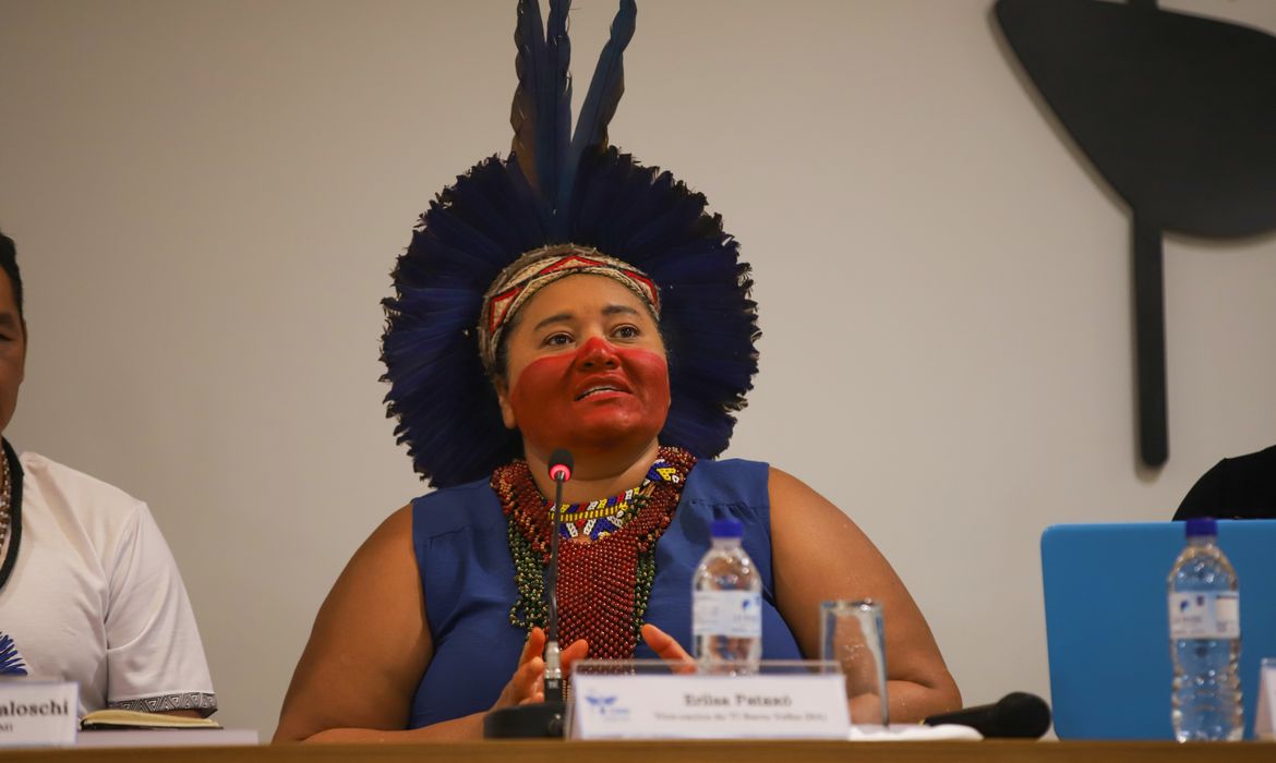 Brasília (DF) 26/07/2023 - A vice-Cacica de Barra Velha (BH), Erilsa Pataxó, participa do Conselho Indigenista Missionário lança relatório Violência Contra os Povos Indígenas no Brasil – dados de 2022. O evento de lançamento da publicação anual foi na sede da CNBB. O ano de 2022 encerrou o ciclo do governo Bolsonaro, marcado pela ofensiva contra direitos e territórios indígenas e pelo desmonte das políticas públicas e dos órgãos de proteção territorial. Além dos dados de 2022, o relatório traz informações atualizadas sobre estes quatro anos.
Foto: Antonio Cruz/ Agência Brasil