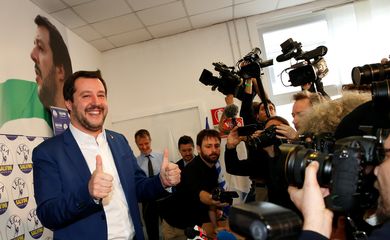 Northern League party leader Matteo Salvini poses at the end of a news conference, the day after Italy's parliamentary elections, in Milan, Italy March 5, 2018. REUTERS/Stefano Rellandini