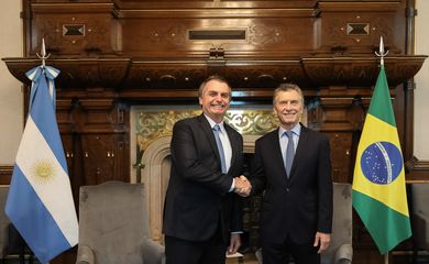 O presidente Jair Bolsonaro e o presidente da Argentina, Mauricio Macri, durante encontro.