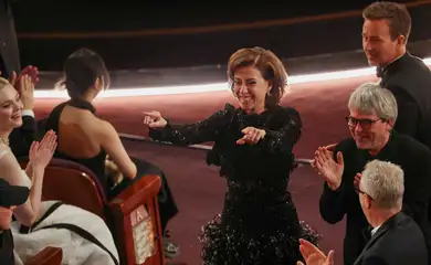 Fernanda Torres celebrates as director Walter Salles wins the Oscar for Best International Feature Film for 