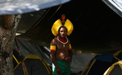 Brasília - Índios de várias etnias se reúnem no  acampamento Terra Livre, ao lado do Memorial dos Povos Indígenas, para reivindicar direitos (Marcello Casal Jr/Agência Brasil)