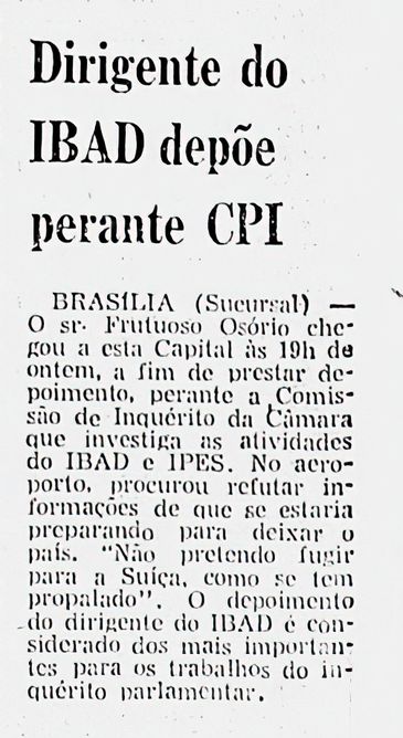 Recortes do Jornal Correio da Manha sobre CPI de 1963. Foto: Acervo Hermeroteca da Biblioteca Nacional